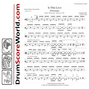Whitesnake - Is This Love | Drum Sheet + Play-Along Track